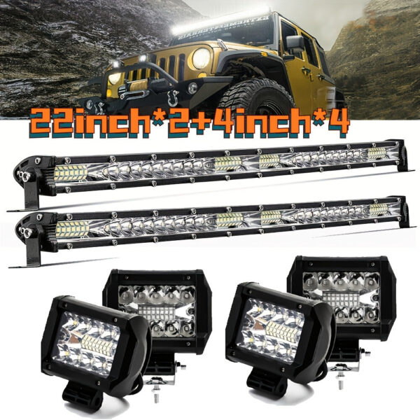 LED Light Bar Set 22in 2pk + 4in Offroad Lights 4pk