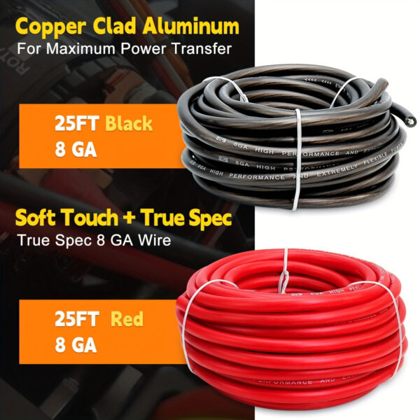 50ft 8 AWG CCA Automotive Power Cable - Black & Red - Image 3