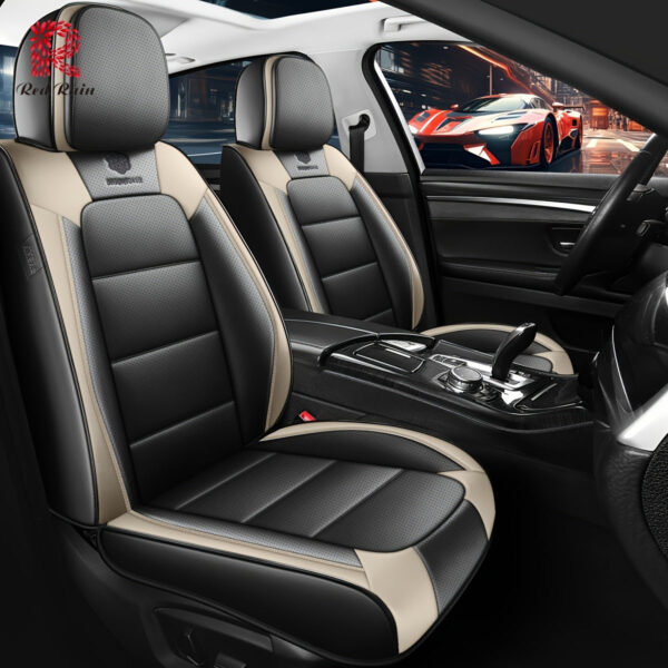 Red Rain Car Seat Covers Full Set Faux Leather Universal 5-Seat - Image 7