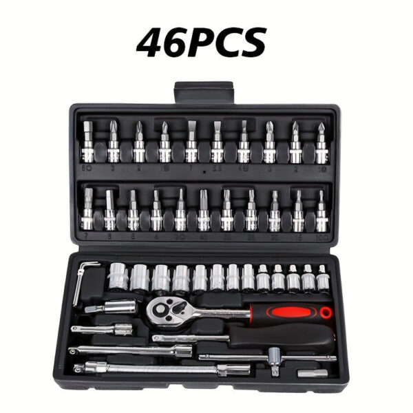 46-Piece Auto Repair Tool Set with Ratchet Wrench and Screwdrivers