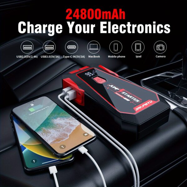 Portable Jump Starter 4000A Peak 12V Car Battery Booster with USB & LED Light - Image 4