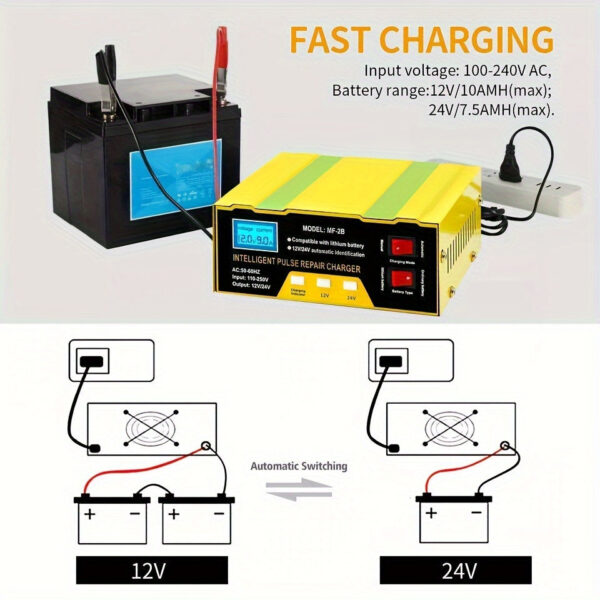 12V/24V Car Battery Charger - Smart Automatic Pulse Repair - Image 5