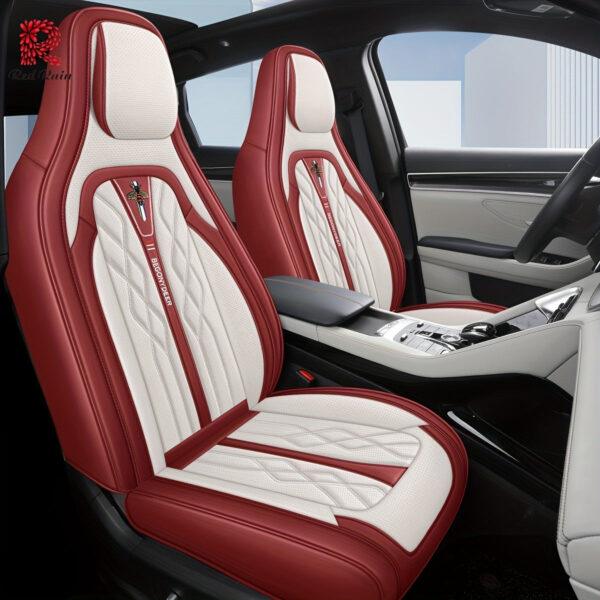 Universal Faux Leather Car Seat Cover Set 9-Piece Red - Image 7