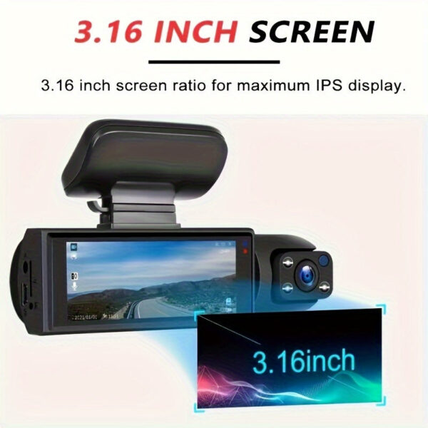 Dual Dash Camera 1080P Front and Interior with Night Vision 3.16 Inch Screen - Image 6