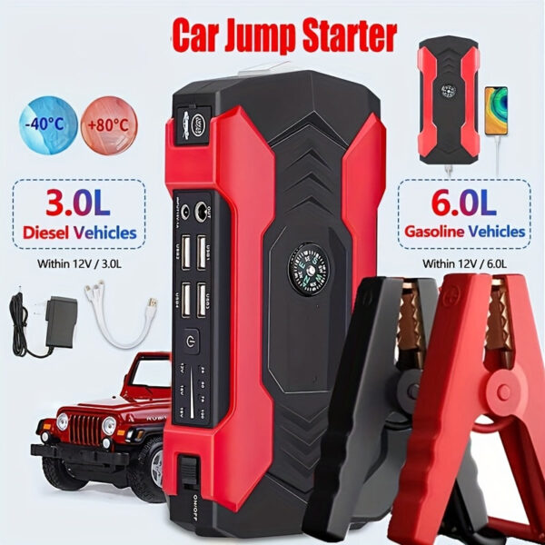 Portable Car Jump Starter Battery Pack with USB LED Emergency Kit - Image 3