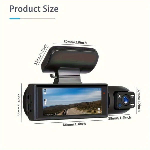 Dual Dash Camera 1080P Front and Interior with Night Vision 3.16 Inch Screen - Image 2