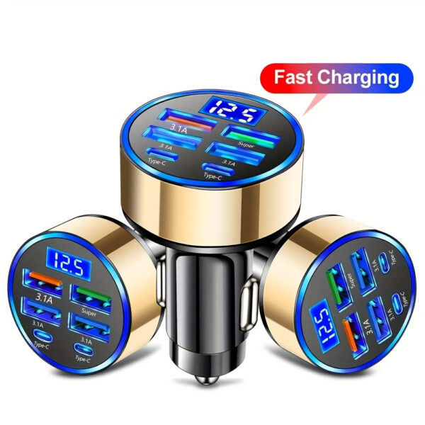 6-in-1 Car Charger with Digital Display USB Type-C - Image 2
