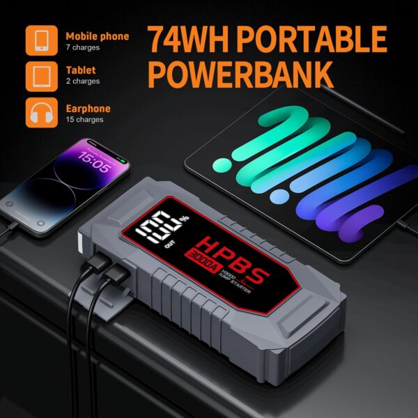 Portable Car Jump Starter - 3000A 12V for 2.64gal Gas/2.11gal Diesel Engines - Image 5