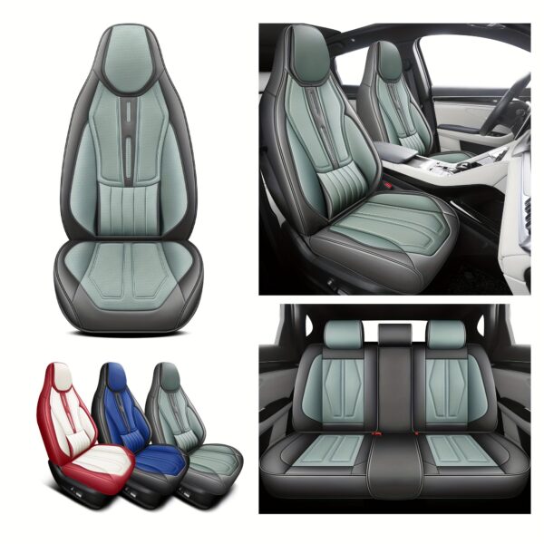 Universal Faux Leather Car Seat Cover Set 9-Piece Red - Image 10