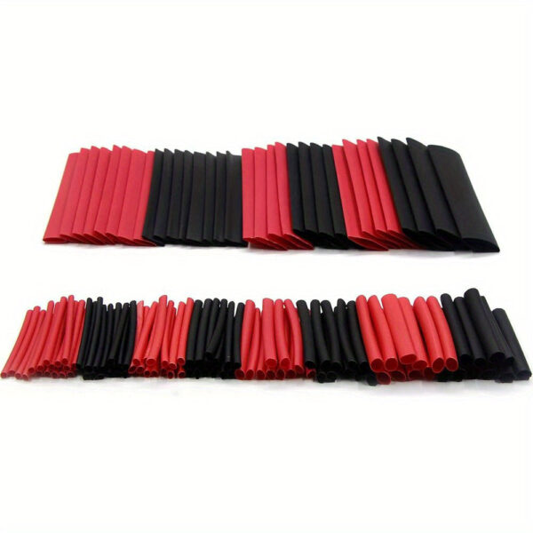 Heat Shrink Tubing Kit - 127pc Black Red Wire Sleeve Assortment 2:1 Ratio