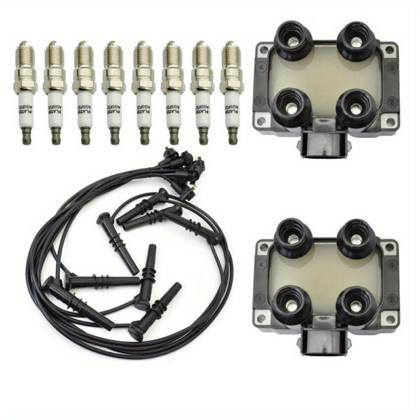 Ignition Coil Pack with Spark Plug Wire Set Compatible with Ford