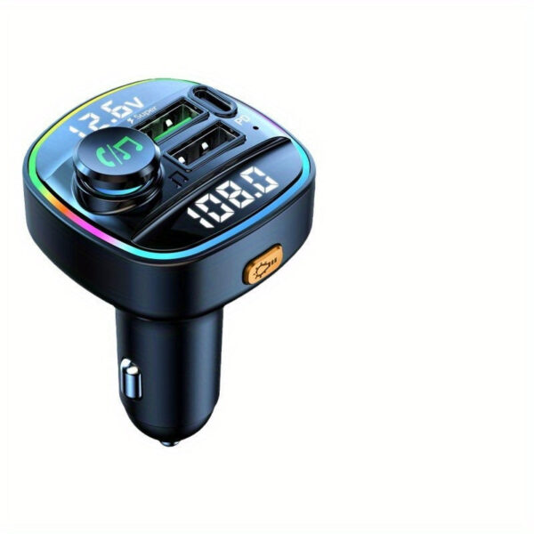 Bluetooth Car FM Transmitter - Dual Display USB Charger with Voltage Monitor & LED Lights