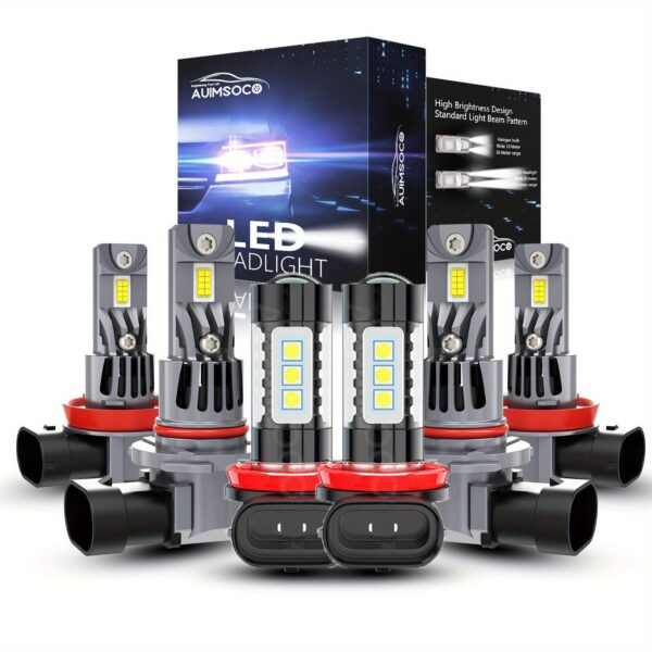 LED Headlight & Fog Light Bulbs - 9005+H11 80W 6500K White (6-Pack)