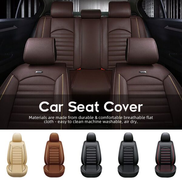 Universal 5 Seat PU Leather Car Seat Covers Full Set Waterproof - Image 4
