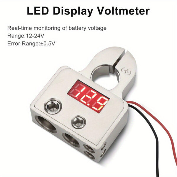 Car Battery Terminal Connector Kit with Digital Voltmeter 0-8 AWG - Image 2