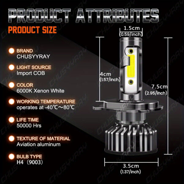 LED Headlight & Fog Light Bulb Set for Hyundai Tucson 2005-2009 H4/9003 6000K - Image 2