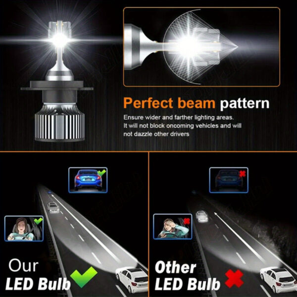 H4 9003 LED Headlight Bulbs 6000K White MITSUBISHI Mirage 1997-2019 2-Pack - Image 4