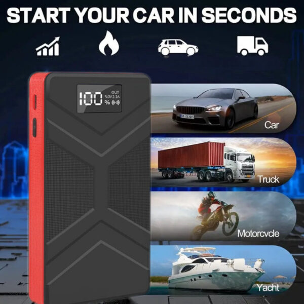 Slim Emergency Car Jump Starter with LED Light & USB Charging - Image 2