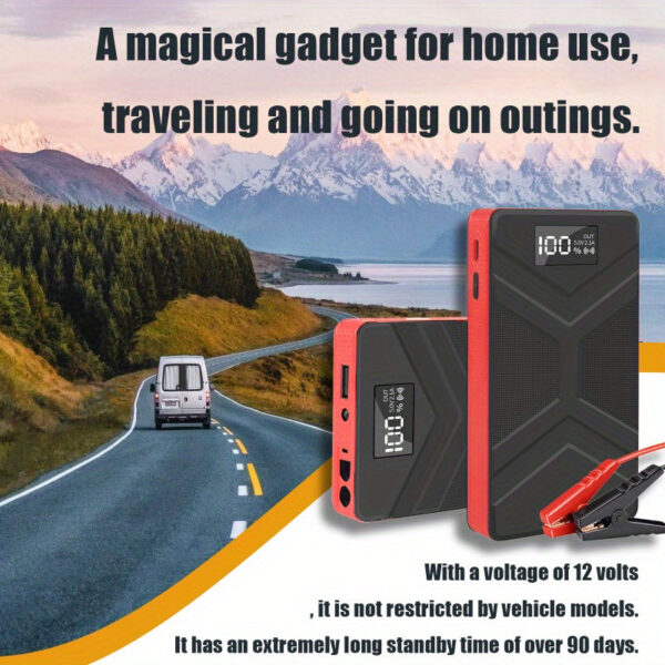 Slim Emergency Car Jump Starter with LED Light & USB Charging