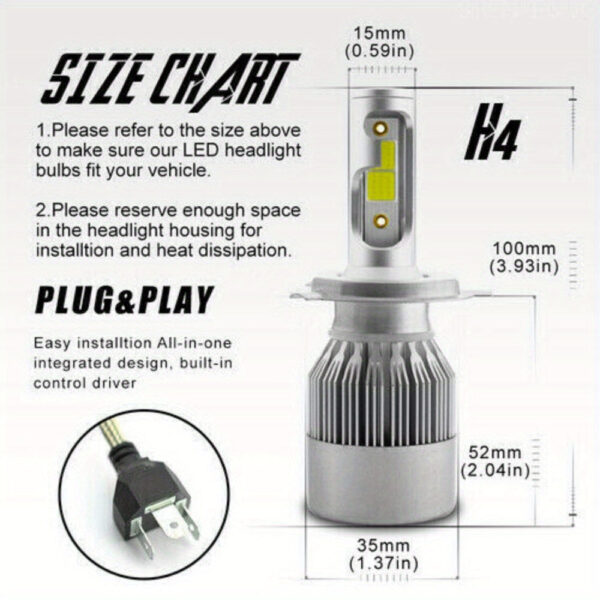 LED Headlight & Fog Light Bulb Kit - Kia Spectra 2005-2009 6000K White (4-Pack) - Image 2
