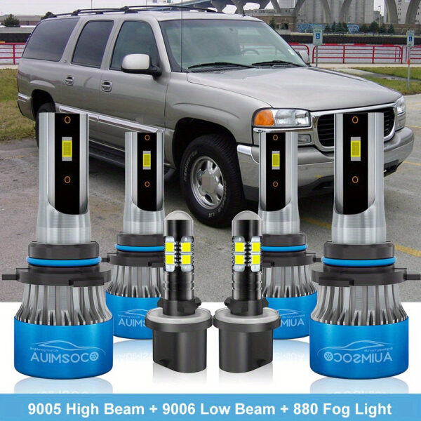 LED Headlight & Fog Light Bulb Kit - GMC Yukon 2000-2006 9005 9006 880 White (6-Pack)