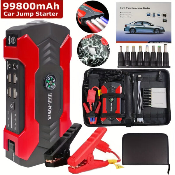 Portable Car Jump Starter 99800mAh with Emergency Power Bank and LED Flashlight