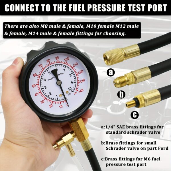 Fuel Injector Pressure Tester Gauge Kit 0-140 PSI - Image 4