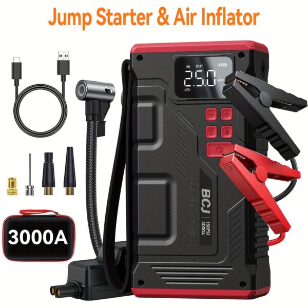 5-in-1 Jump Starter with Air Compressor, 5000A Peak 150PSI, Digital Tire Inflator - Image 2
