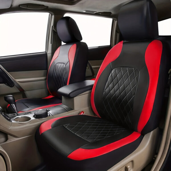 Quilted Faux Leather Car Seat Covers with Diamond Stitching - Image 4