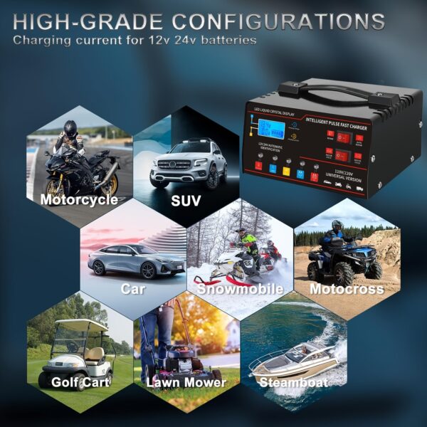 12V/24V Car Battery Charger with LED Display for Cars SUVs Trucks - Image 4