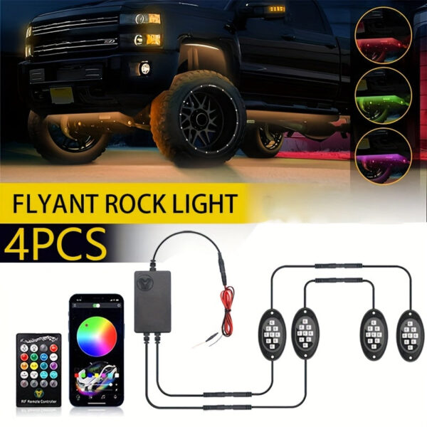 FLYANT RGB LED Rock Lights Kit with APP Remote Control, 4-10 Pods, 12V