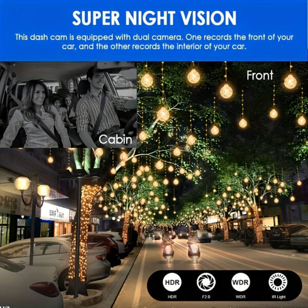 Dual Dash Camera 1080P Front and Interior with Night Vision 3.16 Inch Screen - Image 4