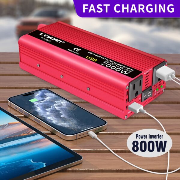 Car Power Inverter 1300W DC12V to 110V AC 2 Socket USB Port - Image 2