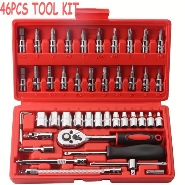 46pc Socket Wrench Set - 1/4 Inch Drive with Storage Box