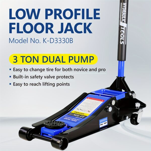 3 Ton Dual Piston Floor Jack Low Profile Steel Racing
