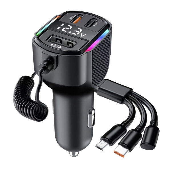 65W 3-Port USB Car Charger with PD Fast Charging