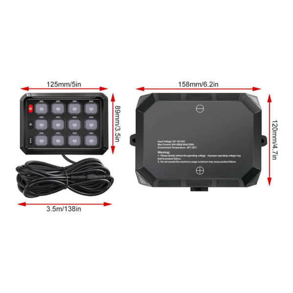 12 Gang Switch Panel with RGB Backlight - Car & Truck Control System - Image 6