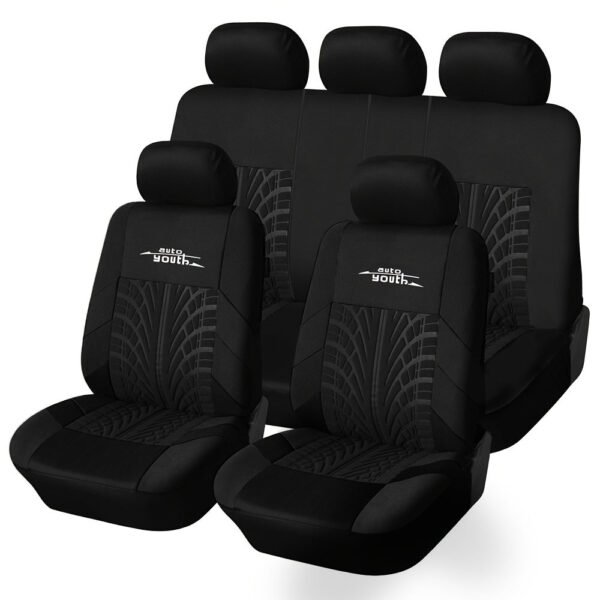 Universal Car Seat Covers Full Set - 3D Tyre Print Polyester - Image 6