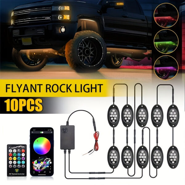 FLYANT RGB LED Rock Lights Kit with APP Remote Control, 4-10 Pods, 12V - Image 4