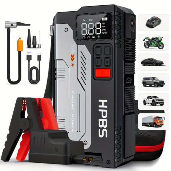 Portable Jump Starter with Air Compressor 5000A 12V Battery Booster