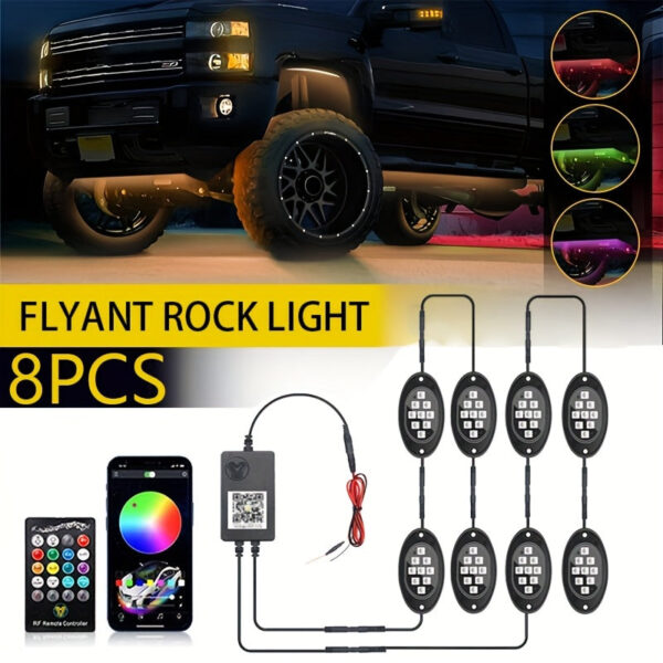 FLYANT RGB LED Rock Lights Kit with APP Remote Control, 4-10 Pods, 12V - Image 3