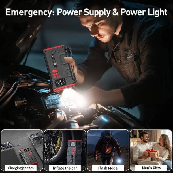 Car Jump Starter with Air Compressor 5000A Peak 150PSI Digital Tire Inflator 12V Battery Charger - Image 2