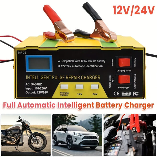 12V/24V Car Battery Charger - Smart Automatic Pulse Repair - Image 4