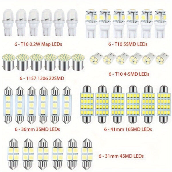 Car Interior LED Light Bulb Kit 42pc White for Map Dome License Plate - Image 6