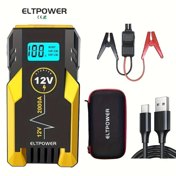 Car Battery Jump Starter 20000mAh 2000A Peak with LED & USB QC 3.0 for 9L Gas/7L Diesel Engines - Image 2