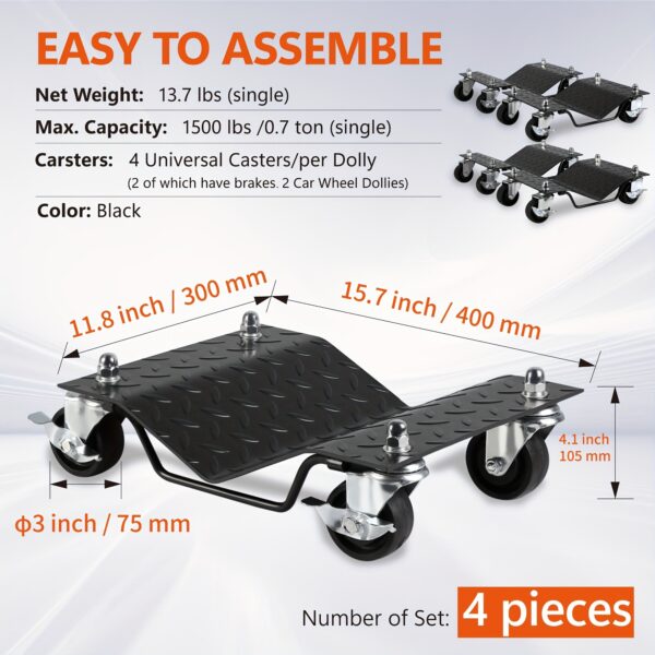 Car Tire Wheel Dollies 4-Piece Set - Image 2