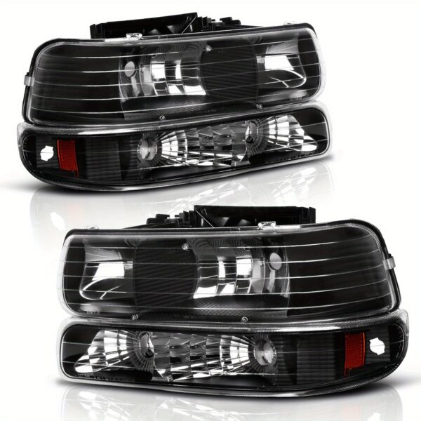 Black Chrome Headlight Assembly with Bumper Lights for Chevrolet Silverado 1500 2500 1999-2002 Tahoe Suburban 2000-2006 - Image 3