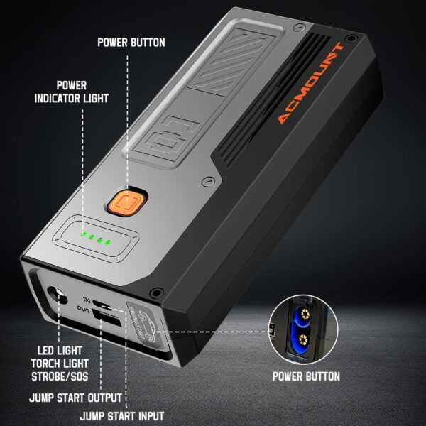 Portable Car Jump Starter 2000A Peak 12V Battery Booster - Image 3