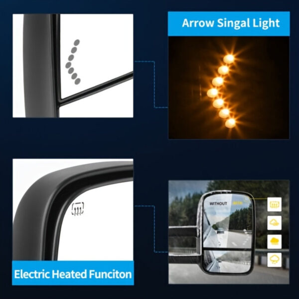 LED Towing Mirrors Power Heated for Chevrolet 2007-2013 Pair - Image 4