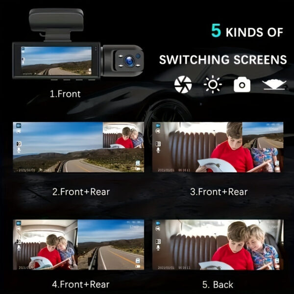 Dual Dash Camera 1080P Front and Interior with Night Vision 3.16 Inch Screen - Image 3